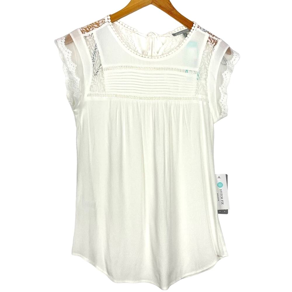 Daniel Rainn | White Lace Short Sleeve Blouse XS